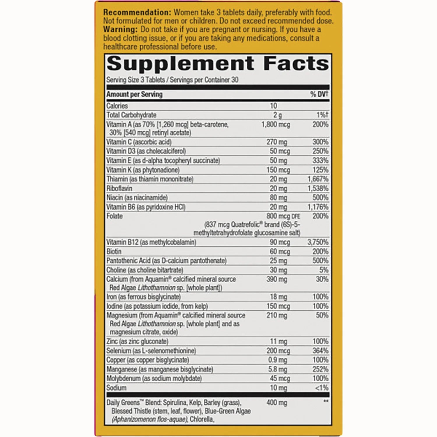 Alive! Max3 Potency Womens Complete Multivitamin